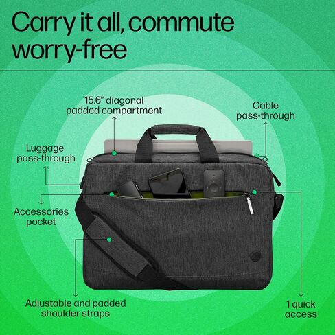 HP Prelude Topload Bag Bag - يناسب 15.6 "أجهزة الكمبيوتر المحمولة - نسيج متين مع طلاء مقاوم للماء ، مقصورة مبطنة وإغلاق أعلى زيب - مقابض مزدوجة ، حزام كروس ومرارة الأمتعة (1E7D7AA) in Saudi Arabia