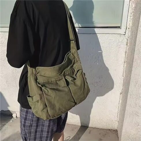 Workwear Canvas Shoulder Bag Large Capacity Retro Messenger Bag New Student Class Messenger Bag in Saudi Arabia