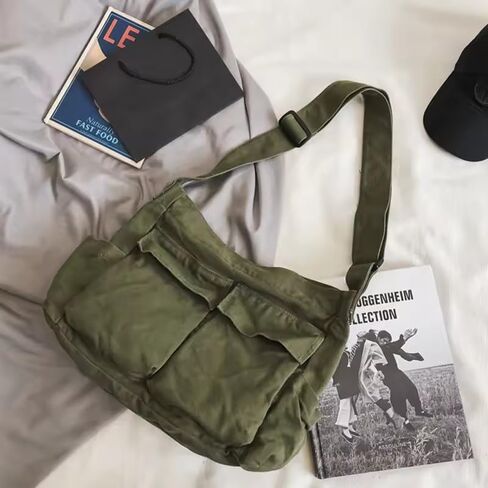 Workwear Canvas Shoulder Bag Large Capacity Retro Messenger Bag New Student Class Messenger Bag in Saudi Arabia