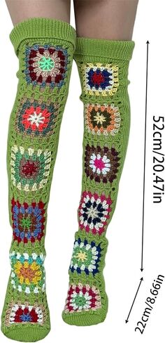 Womens Granny Square Over Knee High Socks Crochet Knitted Stockings Tube Long Leg Warmers Cable Thigh High Boot Socks in Kuwait