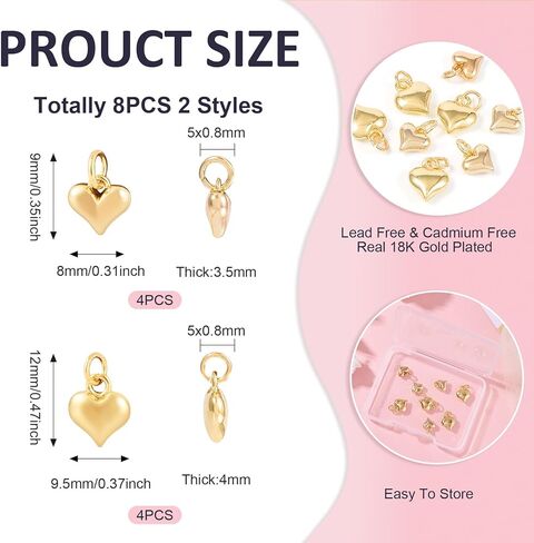 Pandahall 8pcs Hollow Heart Charms 18K الذهب المطلي بالنحاس المعلقات 2 أنماط سحر قلب عيد الحب لسباق قلادة DIY الحرف المجوهرات in Saudi Arabia