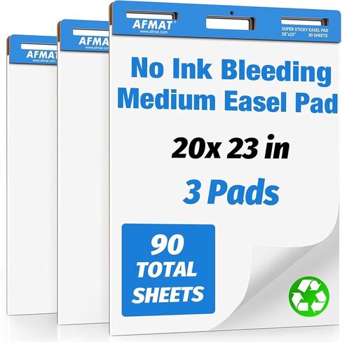 AFMAT Sticky Easel Pads, 20 in x 23 in Flip Chart Paper for Teachers, Ink Bleed-Through Resistant Easel Paper for Office/Classroom/Whiteboard/Wall/Windows, 30 Sheets/Pad, 6 Pads in Saudi Arabia