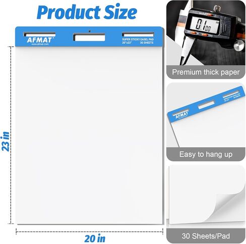 AFMAT Sticky Easel Pads, 20 in x 23 in Flip Chart Paper for Teachers, Ink Bleed-Through Resistant Easel Paper for Office/Classroom/Whiteboard/Wall/Windows, 30 Sheets/Pad, 6 Pads in Saudi Arabia