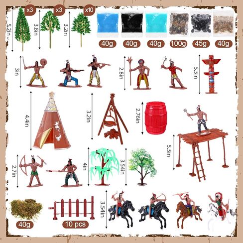 65 Pcs Native American Figurine Set Cowboys and Indians Plastic Figures Action Figure Diorama Include Tree, Moss, Sand, Stone, Mini People Figurines for Project History Education Decoration in Saudi Arabia