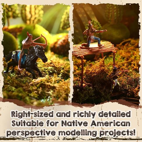 65 Pcs Native American Figurine Set Cowboys and Indians Plastic Figures Action Figure Diorama Include Tree, Moss, Sand, Stone, Mini People Figurines for Project History Education Decoration in Saudi Arabia