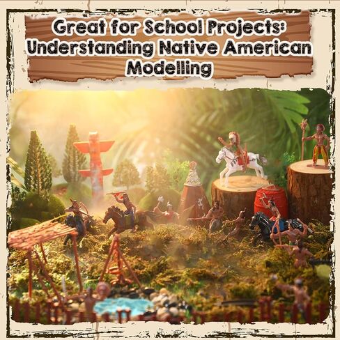 65 Pcs Native American Figurine Set Cowboys and Indians Plastic Figures Action Figure Diorama Include Tree, Moss, Sand, Stone, Mini People Figurines for Project History Education Decoration in Saudi Arabia
