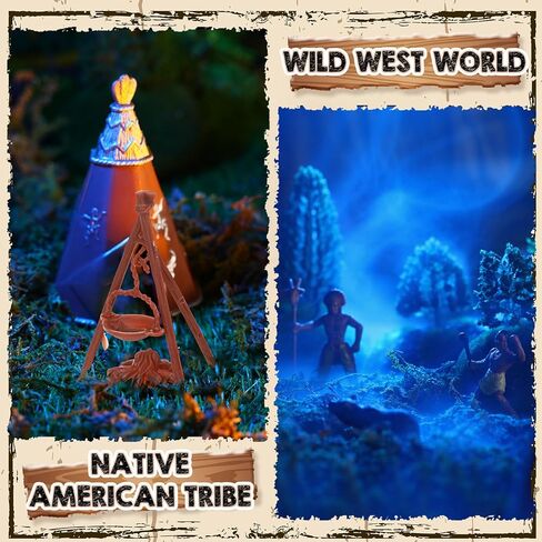 65 Pcs Native American Figurine Set Cowboys and Indians Plastic Figures Action Figure Diorama Include Tree, Moss, Sand, Stone, Mini People Figurines for Project History Education Decoration in Saudi Arabia