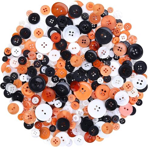 300-350 PCS أزرار Halloween Craft برتقالي أبيض وأسود أحجام متنوعة أزرار راتنجات مستديرة لخريف الخريف عيد الشكر الحرفيات خياطة القصاصات القصاصات in Kuwait