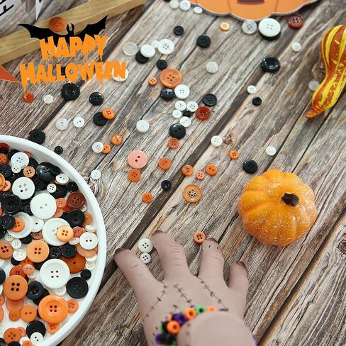 300-350 PCS أزرار Halloween Craft برتقالي أبيض وأسود أحجام متنوعة أزرار راتنجات مستديرة لخريف الخريف عيد الشكر الحرفيات خياطة القصاصات القصاصات in Kuwait