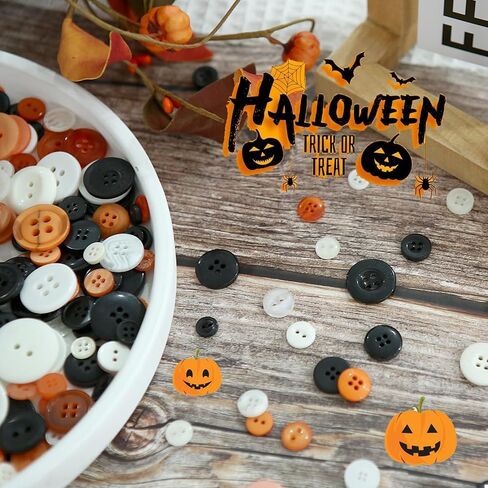 300-350 PCS أزرار Halloween Craft برتقالي أبيض وأسود أحجام متنوعة أزرار راتنجات مستديرة لخريف الخريف عيد الشكر الحرفيات خياطة القصاصات القصاصات in Kuwait