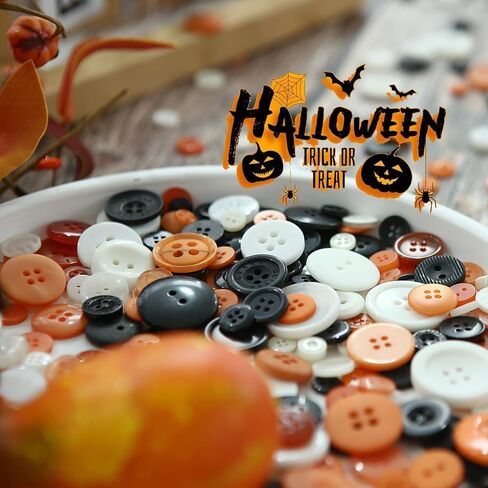 300-350 PCS أزرار Halloween Craft برتقالي أبيض وأسود أحجام متنوعة أزرار راتنجات مستديرة لخريف الخريف عيد الشكر الحرفيات خياطة القصاصات القصاصات in Kuwait