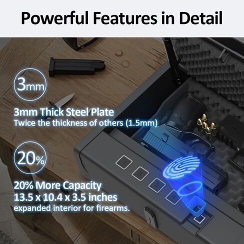 مسدس Hardrock آمن للمسدسات ، صندوق آمن للمسدس المركب على الحائط البيومترية للمكتب ، بجانب السرير ، شاحنة ， المنسدلة الأمن وصول سريع مع قفل لوحة المفاتيح للبصمة للمنتخب المنزل in Kuwait