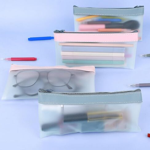 4 Pack Clear Pencil Pouch,Pencil Bag,Cute Small Pencils Case Pouch with Zipper Plastic Teen Pen Case Pen Holder Portable Pencils Pouches for Office School Stationery Supplies Travel Accessories in Saudi Arabia