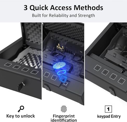 مسدس Hardrock آمن للمسدسات ، صندوق آمن للمسدس المركب على الحائط البيومترية للمكتب ، بجانب السرير ، شاحنة ， المنسدلة الأمن وصول سريع مع قفل لوحة المفاتيح للبصمة للمنتخب المنزل in Kuwait