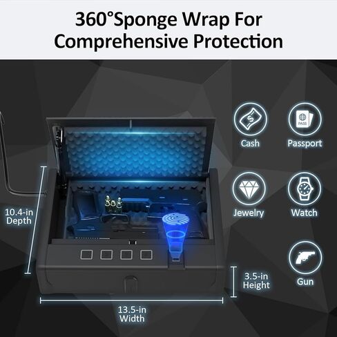 مسدس Hardrock آمن للمسدسات ، صندوق آمن للمسدس المركب على الحائط البيومترية للمكتب ، بجانب السرير ، شاحنة ， المنسدلة الأمن وصول سريع مع قفل لوحة المفاتيح للبصمة للمنتخب المنزل in Kuwait