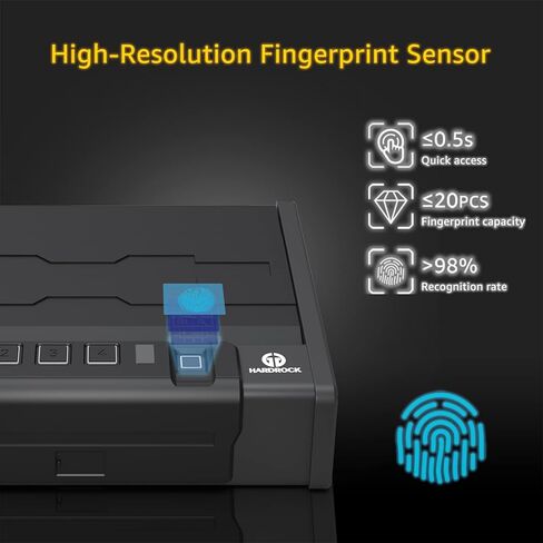 مسدس Hardrock آمن للمسدسات ، صندوق آمن للمسدس المركب على الحائط البيومترية للمكتب ، بجانب السرير ، شاحنة ， المنسدلة الأمن وصول سريع مع قفل لوحة المفاتيح للبصمة للمنتخب المنزل in Kuwait