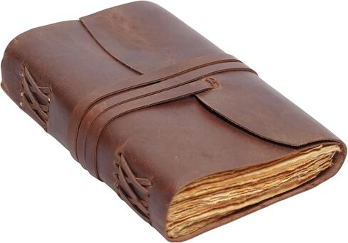 مجلة جلدية خمر 7x5 - 200 صفحة للكتابة ، الرسم ، الرسم - مذكرات سفر جلدية أصلية للرجال والنساء - دفتر بني مصنوع يدويًا ، هدية فنان ، مجلة ريفية جلدية in Kuwait