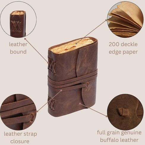 مجلة جلدية خمر 7x5 - 200 صفحة للكتابة ، الرسم ، الرسم - مذكرات سفر جلدية أصلية للرجال والنساء - دفتر بني مصنوع يدويًا ، هدية فنان ، مجلة ريفية جلدية in Kuwait
