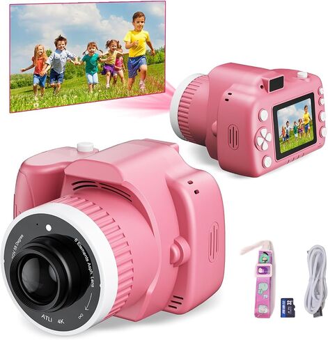 Kids Camera Toys for 5-12 Year Old Girls Boys,1080P Kids Digital Camera with Projector, Digital Video Camera with Music Download for Girls and Boys,Best Chritmas Birthday Festival Gift for Kid (Pink) in Saudi Arabia