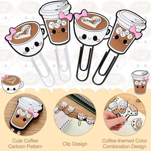 12 PCS Coffee Cup Face Clips Funder Paperclips Paperclips Proparks Clips مرة أخرى إلى المدرسة تقديرات هدايا للمعلمين للموظفين اللوازم المكتبية. in Saudi Arabia