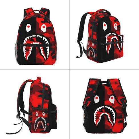 Backpack Shark Teeth Camo Backpacks Set with Lunch Box Pencil Case Travel Laptop Daypack Big Capacity Bookbag Fashion Durable Back Pack StyleSH in Saudi Arabia