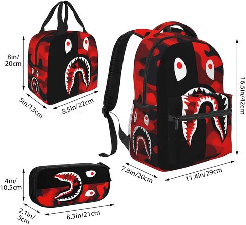 Backpack Shark Teeth Camo Backpacks Set with Lunch Box Pencil Case Travel Laptop Daypack Big Capacity Bookbag Fashion Durable Back Pack StyleSH in Saudi Arabia