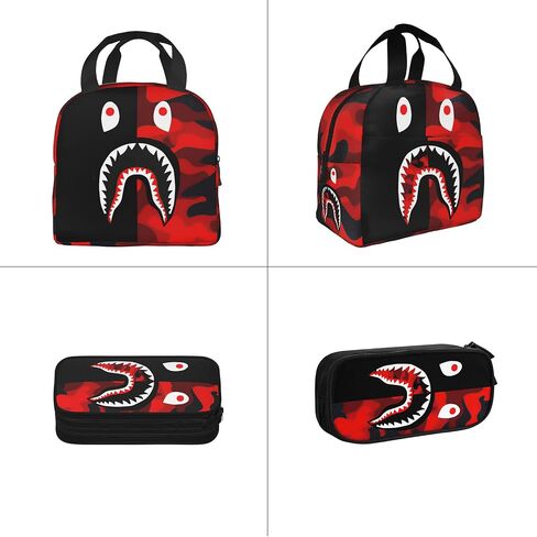 Backpack Shark Teeth Camo Backpacks Set with Lunch Box Pencil Case Travel Laptop Daypack Big Capacity Bookbag Fashion Durable Back Pack StyleSH in Saudi Arabia