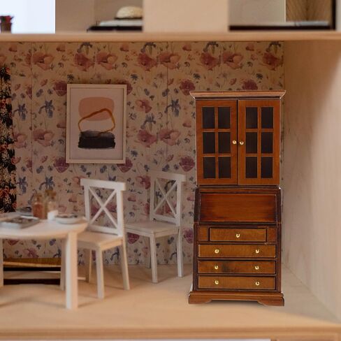 1:12 Scale Dollhouse مصغرة الكتب الخشبية خزانة مصغرة الخشب درج الخشب أرفف تخزين الخزائن الأثاث لملحقات دمية المكتبة الصغيرة الديكور غرفة نوم in Saudi Arabia