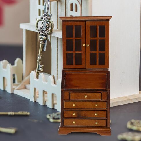 1:12 Scale Dollhouse مصغرة الكتب الخشبية خزانة مصغرة الخشب درج الخشب أرفف تخزين الخزائن الأثاث لملحقات دمية المكتبة الصغيرة الديكور غرفة نوم in Saudi Arabia