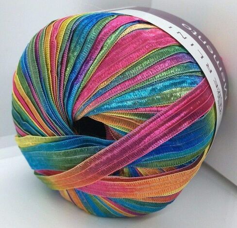 Berlini Memento Ribbon Yarn - 50 غرام ، 88 ياردة ، 3/8 "عريض - #153 BON - وردي ، أزرق ، أخضر ، أصفر ، برتقالي ، أرجواني in Saudi Arabia