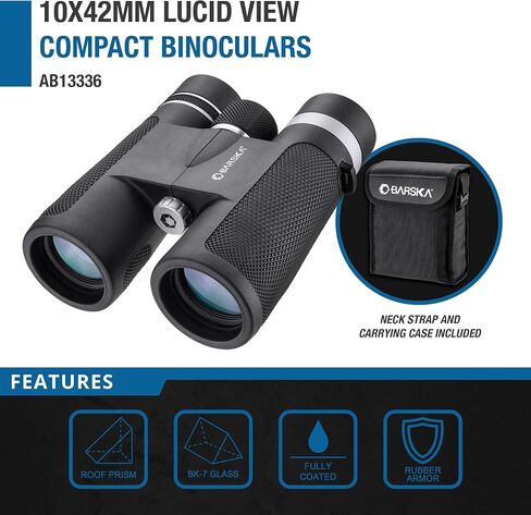Barska Lucid View Compact Binoculars - Roof Prisms, Fully Coated Optics, Center Focus, Rubber Armor Grip – Lightweight for Hiking, Bird Watching, Travel in Saudi Arabia