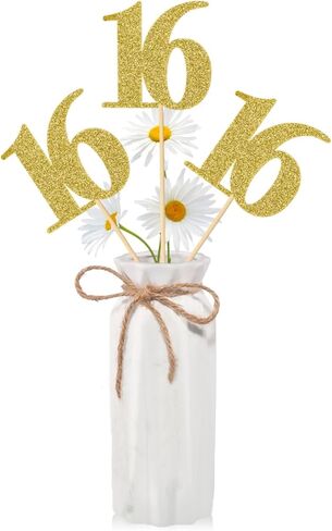 16 PCS 50 عيد ميلاد مركزية العصي مزدوجة الذهب بريق الذهب 50th الذكرى السنوية القطع المركزية للجداول رقم 50 طاولة زهرة القبعات الزخارف الحزب لوازم اللوازم in Kuwait