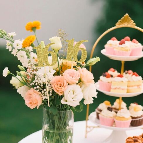 16 PCS 50 عيد ميلاد مركزية العصي مزدوجة الذهب بريق الذهب 50th الذكرى السنوية القطع المركزية للجداول رقم 50 طاولة زهرة القبعات الزخارف الحزب لوازم اللوازم in Kuwait
