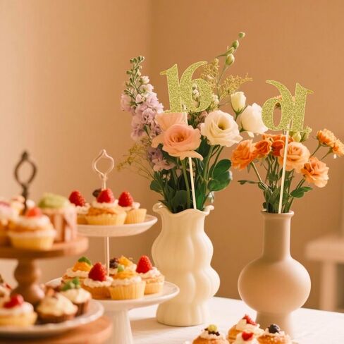 16 PCS 50 عيد ميلاد مركزية العصي مزدوجة الذهب بريق الذهب 50th الذكرى السنوية القطع المركزية للجداول رقم 50 طاولة زهرة القبعات الزخارف الحزب لوازم اللوازم in Kuwait