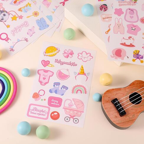 8 Sheets Baby Girl Scrapbook Stickers, Adorable Newborn Toddler Stickers Pregnancy Planner Decors Baby Shower Decal for Scrapbooking Planning Babies Book Paper Supplies in Saudi Arabia