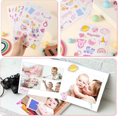 8 Sheets Baby Girl Scrapbook Stickers, Adorable Newborn Toddler Stickers Pregnancy Planner Decors Baby Shower Decal for Scrapbooking Planning Babies Book Paper Supplies in Saudi Arabia