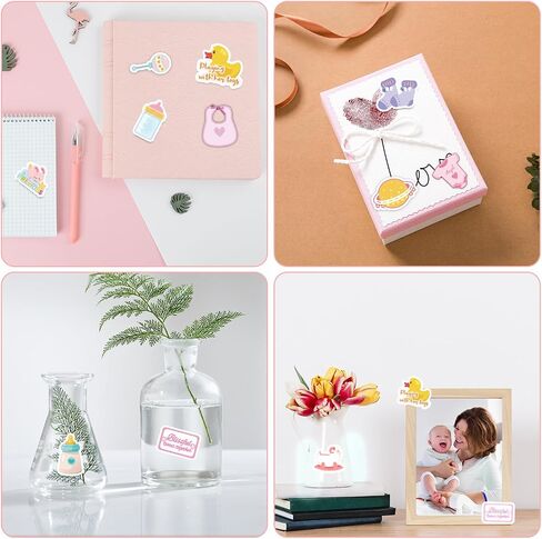 8 Sheets Baby Girl Scrapbook Stickers, Adorable Newborn Toddler Stickers Pregnancy Planner Decors Baby Shower Decal for Scrapbooking Planning Babies Book Paper Supplies in Saudi Arabia