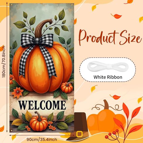 Fall Door Banner Decorations Welcome Fall Front Door Cover Scarecrow Pumpkin Door Hanging Porch Sign for Indoor Outdoor Harvest Thanksgiving Party Supplies in Saudi Arabia