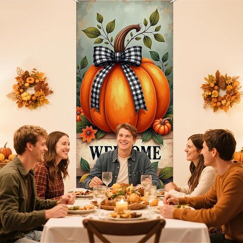 Fall Door Banner Decorations Welcome Fall Front Door Cover Scarecrow Pumpkin Door Hanging Porch Sign for Indoor Outdoor Harvest Thanksgiving Party Supplies in Saudi Arabia