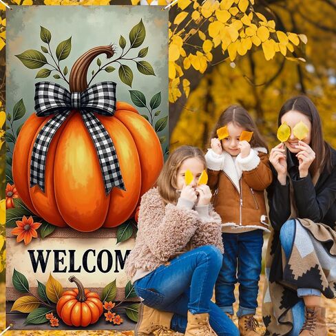 Fall Door Banner Decorations Welcome Fall Front Door Cover Scarecrow Pumpkin Door Hanging Porch Sign for Indoor Outdoor Harvest Thanksgiving Party Supplies in Saudi Arabia