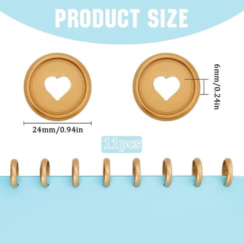 11Pcs 24mm Plastic Loose Leaf Binder Discs Planner Discs Bulk Gold Hollow Heart Mushroom Hole Discbound Binding Expande Buckle Ring Disc for DIY Notebook Planner Scrapbooking Pages Artwork in Saudi Arabia