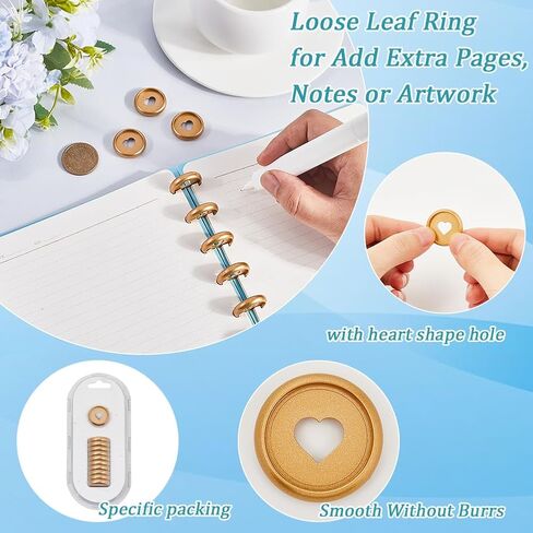 11Pcs 24mm Plastic Loose Leaf Binder Discs Planner Discs Bulk Gold Hollow Heart Mushroom Hole Discbound Binding Expande Buckle Ring Disc for DIY Notebook Planner Scrapbooking Pages Artwork in Saudi Arabia