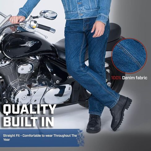 جينز للدراجات النارية من WICKED STOCK للرجال-CE LEVEL2 درع-جينز للدراجات النارية-جينز لركوب الدراجات النارية-بنطلون للدراجات النارية-أزرق داكن in Kuwait