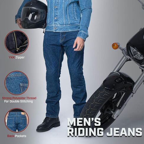 جينز للدراجات النارية من WICKED STOCK للرجال-CE LEVEL2 درع-جينز للدراجات النارية-جينز لركوب الدراجات النارية-بنطلون للدراجات النارية-أزرق داكن in Kuwait