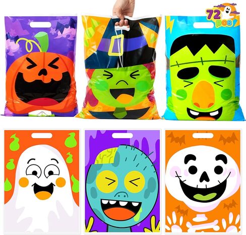 Joyin 72 PCS Halloween Goodie حقائب مع 6 شخصيات مصممة ، خدعة أو علاج أكياس معالجة بلاستيكية لأطفال الحفلات ، تعامل لوازم الحفلات in Kuwait