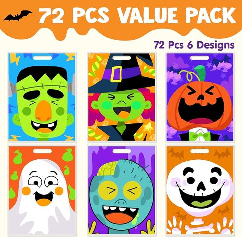 Joyin 72 PCS Halloween Goodie حقائب مع 6 شخصيات مصممة ، خدعة أو علاج أكياس معالجة بلاستيكية لأطفال الحفلات ، تعامل لوازم الحفلات in Kuwait