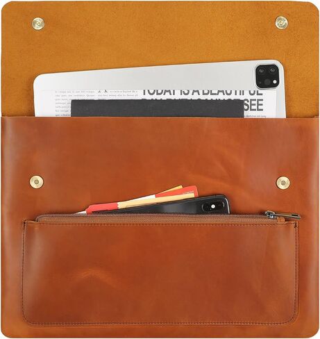 Genuine Leather Sleeve for 13/14/15-in MacBook Pro & MacBook Air, Slim Protective Laptop Case, Folio Document Organizer Leather Folder Portfolio-Brown in Kuwait