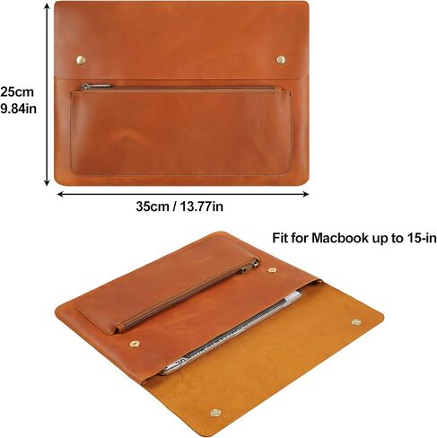 Genuine Leather Sleeve for 13/14/15-in MacBook Pro & MacBook Air, Slim Protective Laptop Case, Folio Document Organizer Leather Folder Portfolio-Brown in Kuwait