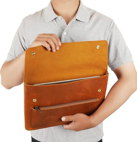 Genuine Leather Sleeve for 13/14/15-in MacBook Pro & MacBook Air, Slim Protective Laptop Case, Folio Document Organizer Leather Folder Portfolio-Brown in Kuwait
