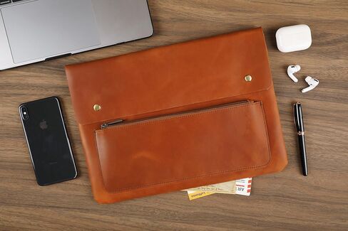 Genuine Leather Sleeve for 13/14/15-in MacBook Pro & MacBook Air, Slim Protective Laptop Case, Folio Document Organizer Leather Folder Portfolio-Brown in Kuwait